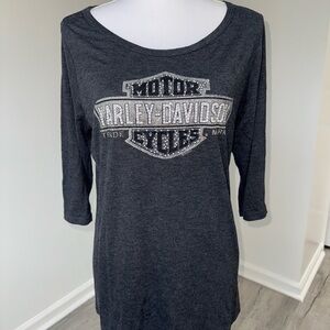 Harley-Davidson XL Rhinestone‎ Pearl 3/4 Sleeve Top Black Jack Florence SC Tee
